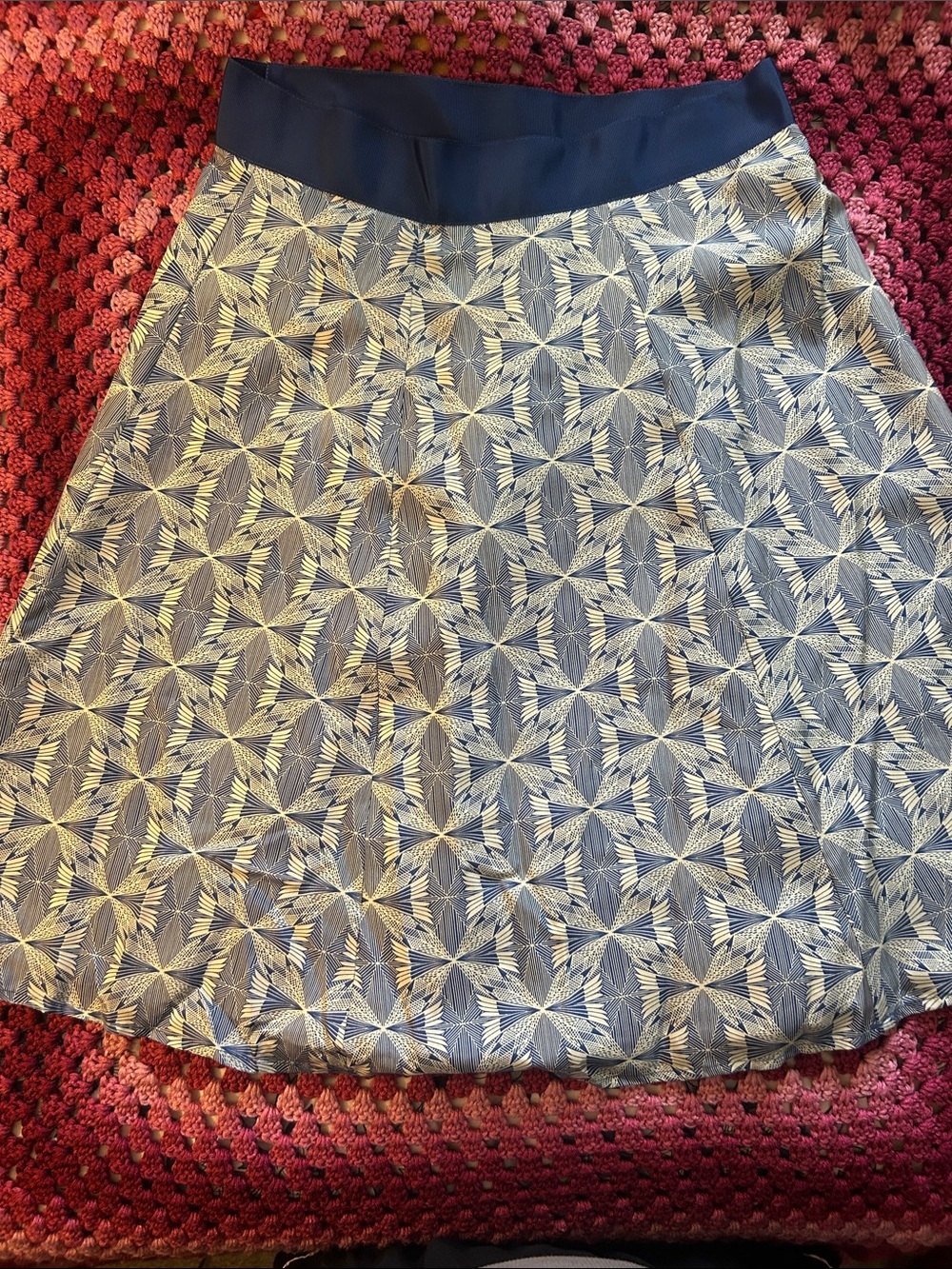 Pendleton Navy and Cream A-Line Geometric Print Skirt